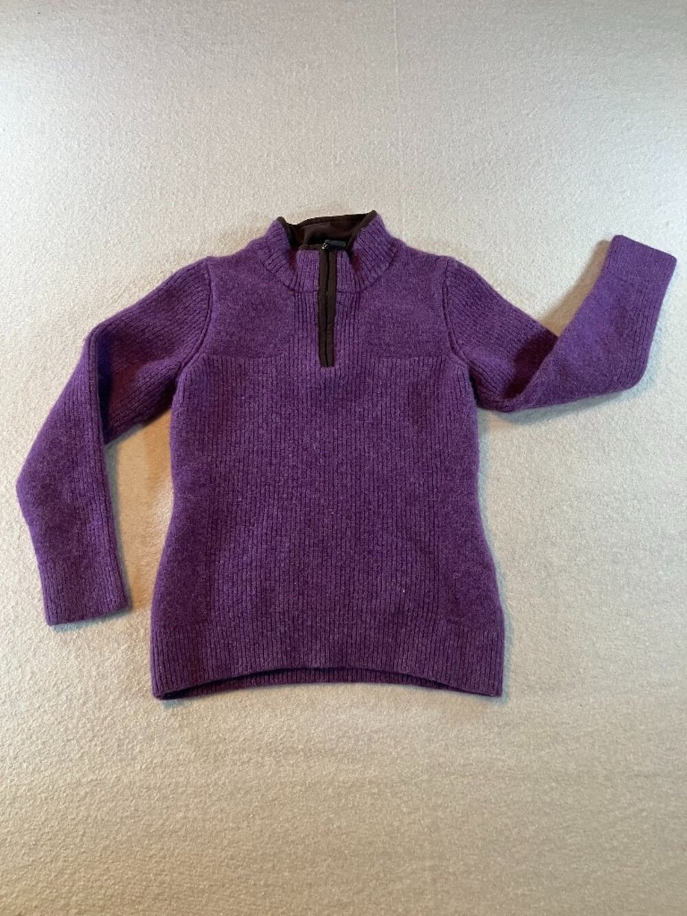L.‎ L. Bean Womens Lambs Wool Purple Quarter Zip Sweater Size S-Reg